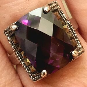 Amethyst Square Cut Ring with Silver Accents
